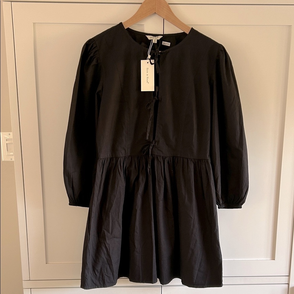 Sim & Sam Black 3/4 Sleeve Dress Bows Front Boho size Medium
